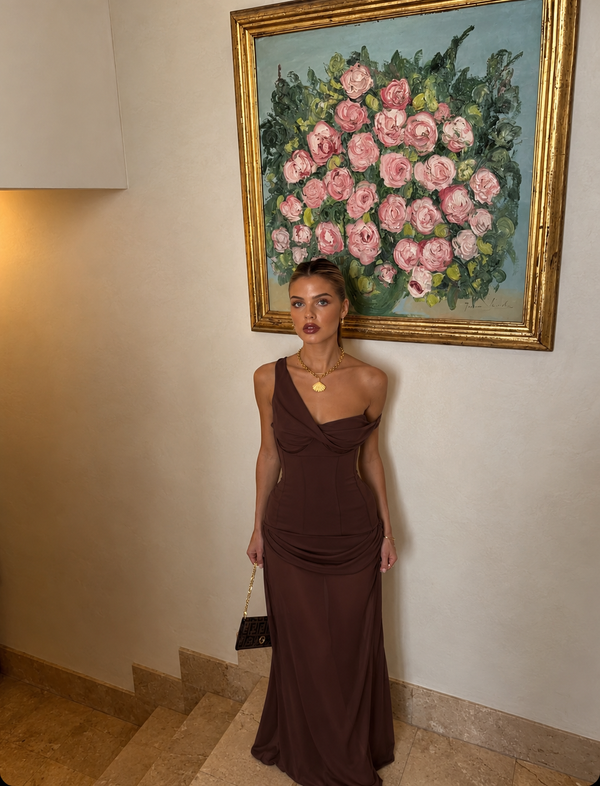 Natalie Rolt Cadence Gown in Espresso | Formal Dress Hire Adelaide
