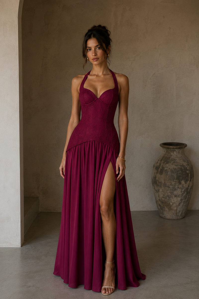Almira Maxi Dress in Mulberry Red | Formal Dress Hire Adelaide