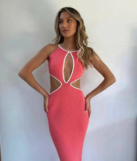 San Sloane - Adrian Rib Dress - Coral/White
