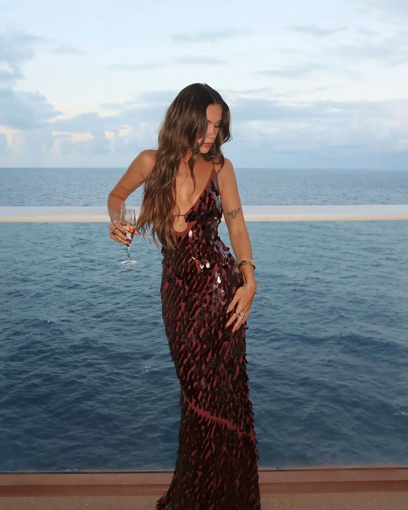 Misha - Sapphire Sequin Maxi Dress - Fig