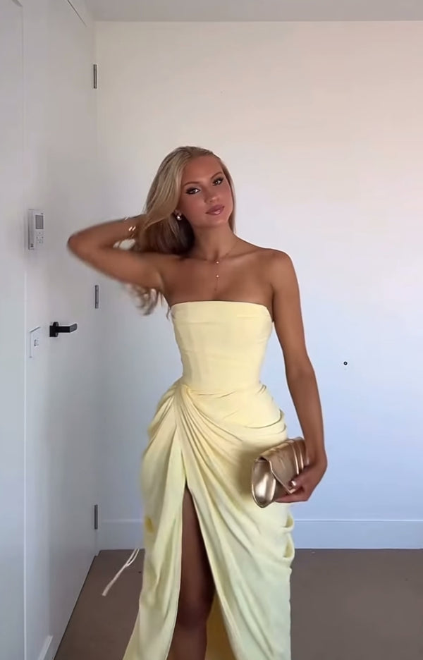 ✨ Cyra Maxi Dress in Lemon Chiffon | Formal & Event Hire