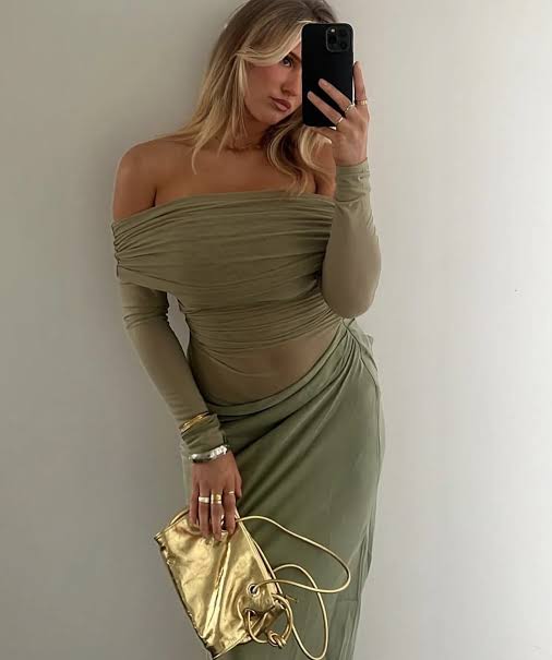 Benni - Yasmin Off Shoulder Dress - Pistachio Green
