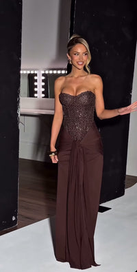 Carina Maxi Dress in Plum Brown | Formal Dress Hire Adelaide