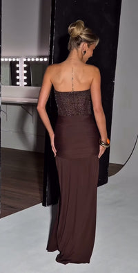 Carina Maxi Dress in Plum Brown | Formal Dress Hire Adelaide