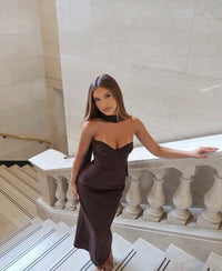 Chocolate Balconette Maxi Dress - Chocolate Brown