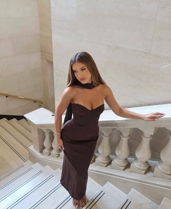 Chocolate Balconette Maxi Dress - Chocolate Brown