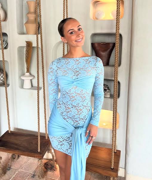 Blue Skies Long Sleeve Lace Mini Dress - Sky Blue