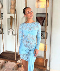 Blue Skies Long Sleeve Lace Mini Dress - Sky Blue