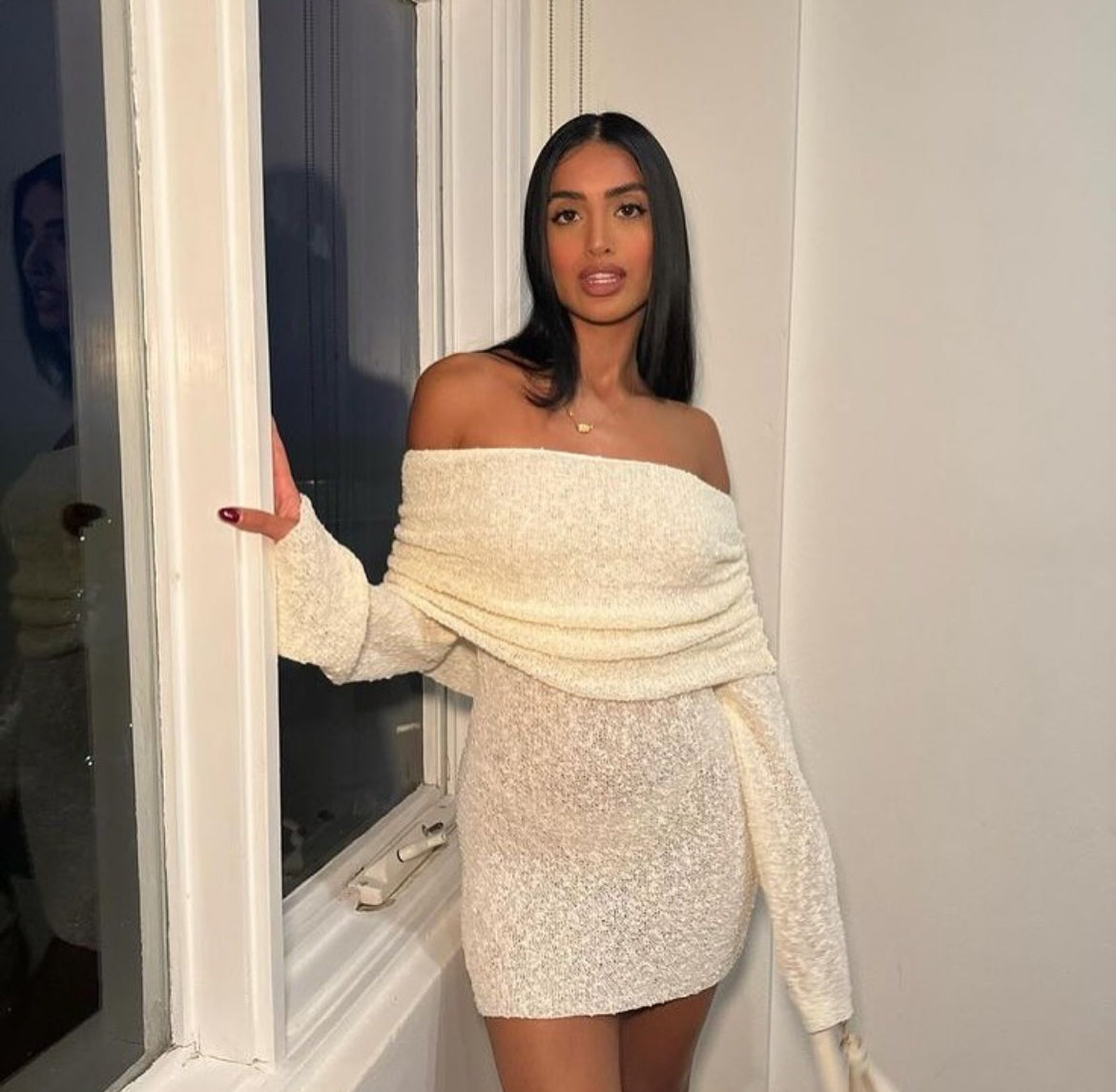 Off-Shoulder Boucle Mini - Ivory
