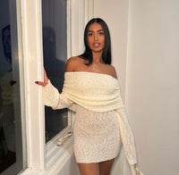 Off-Shoulder Boucle Mini - Ivory