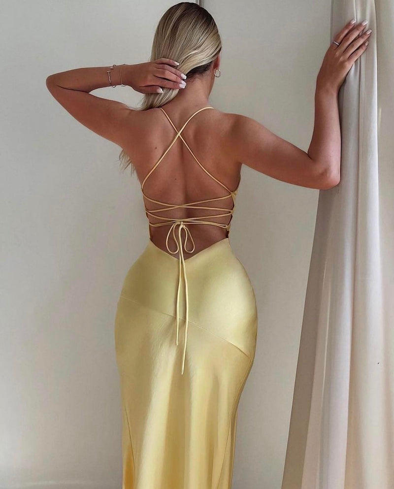 Other Formal - Eve Strappy Back Maxi Dress - Lemon Yellow