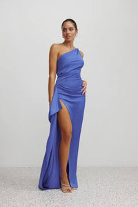 Lexi - Samira One Shoulder Dress - Pacific Blue with Diamante Strap