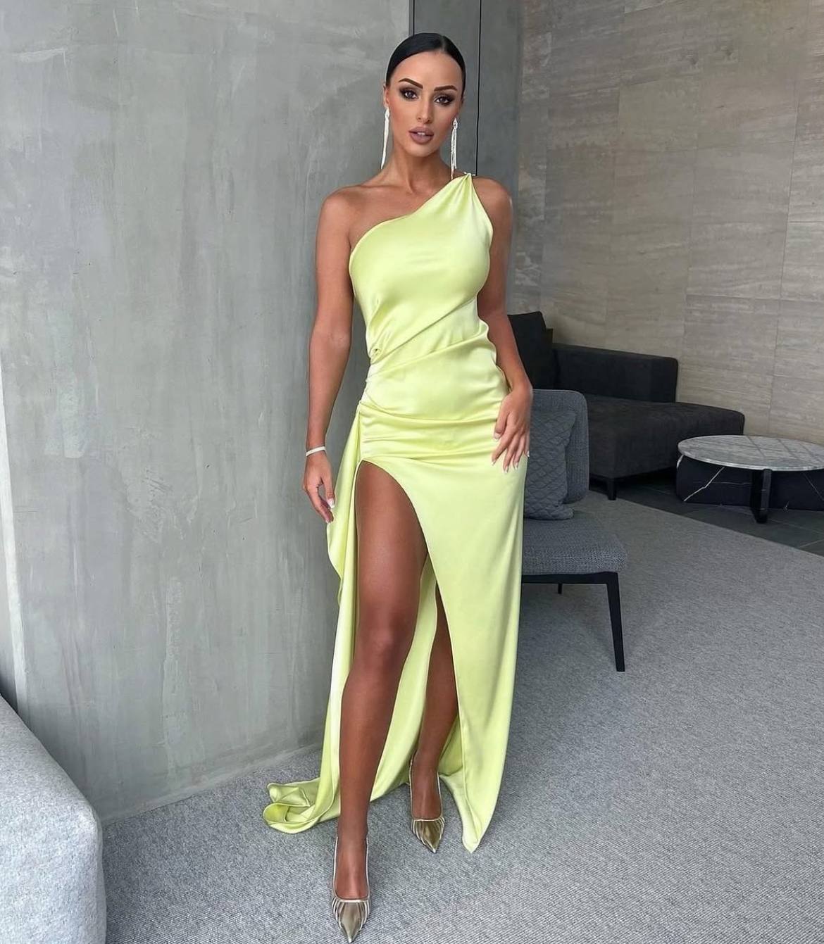 Lexi - Samira One Shoulder Dress - Mojito (Lime) Green